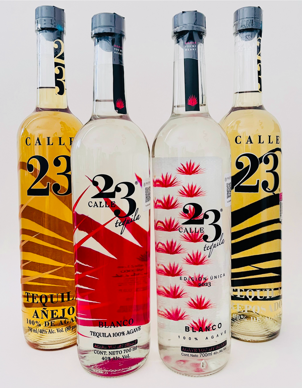 Calle 23 Blanco, Blanco Edición Aniversario, Reposado y Añejo.